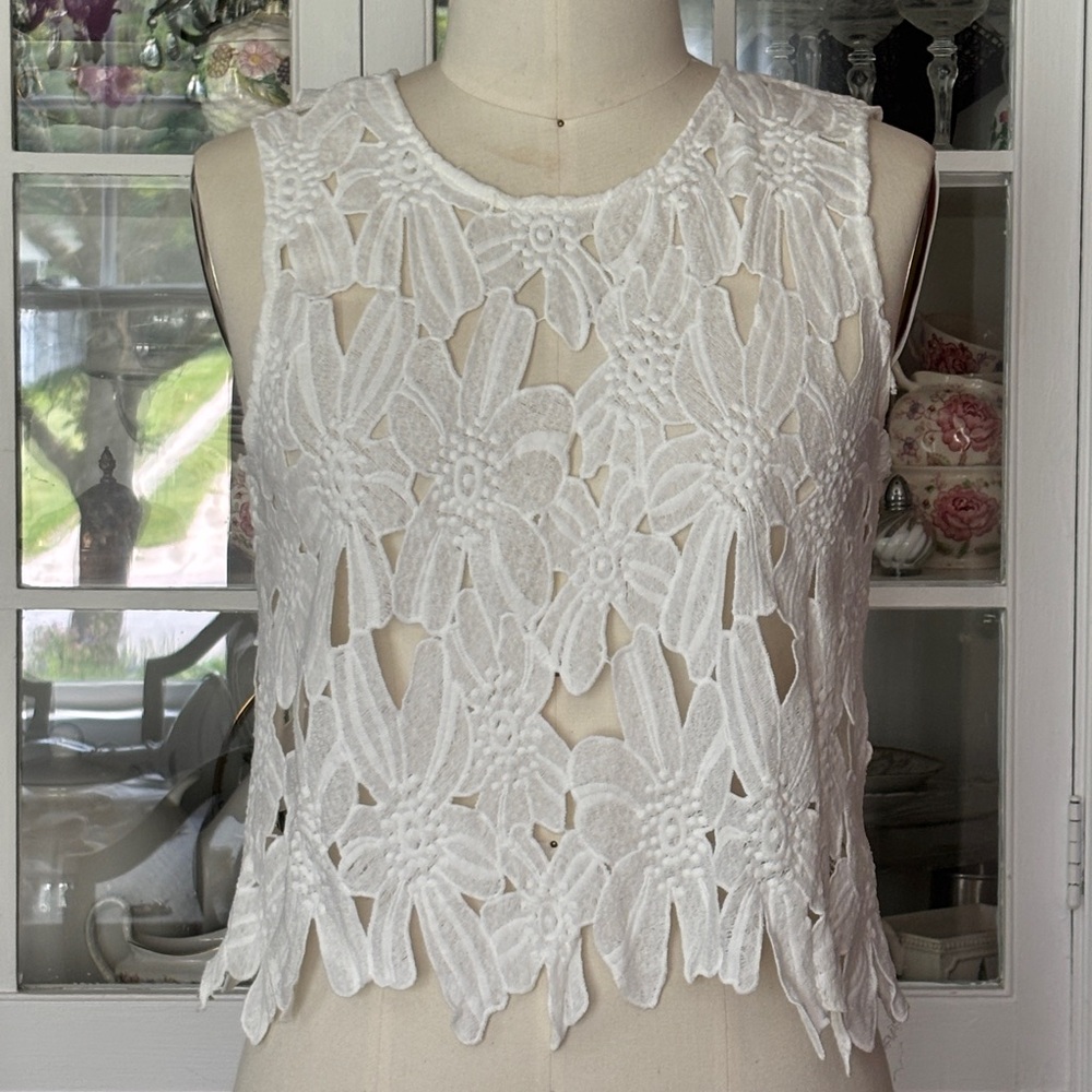 White Floral Guipure Lace Tank Top